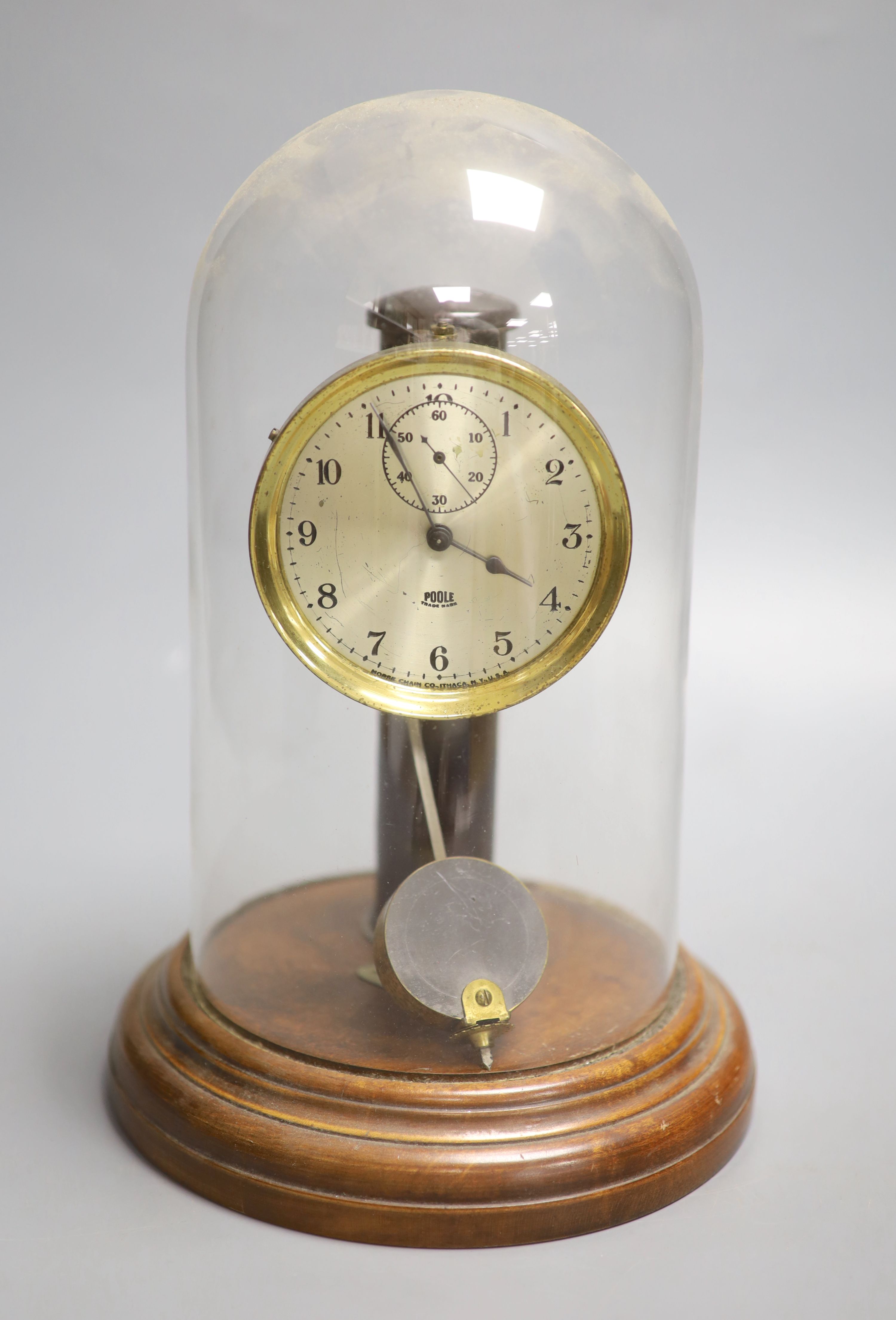 A Bulle electric mantel clock, under glass dome, overall height 28cm